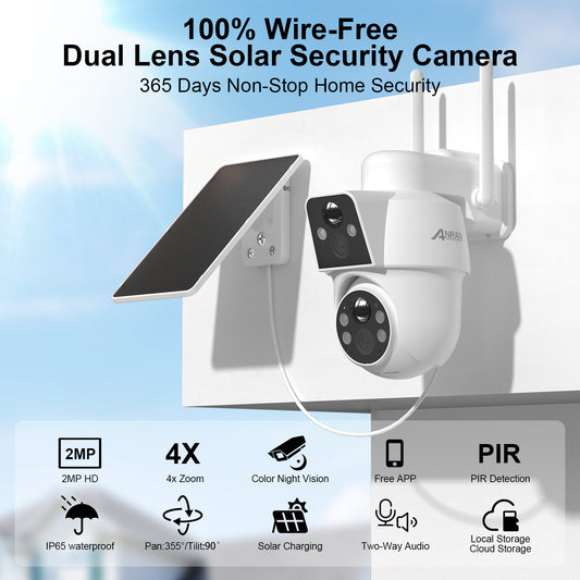 ANRAN 4MP(2MP+2MP) Dual-lens Wireless Solar Security Camera with 2-Way Talk