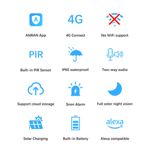 ANRAN 2K 4G Solar Outdoor Camera With Sim Card Two Way Audio