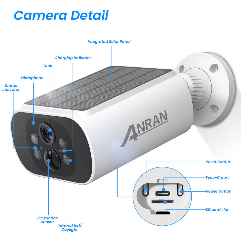 ANRAN C3 4MP Wifi Solar Battery Camera Kit Surveillance Security System with 32GB SD Card
