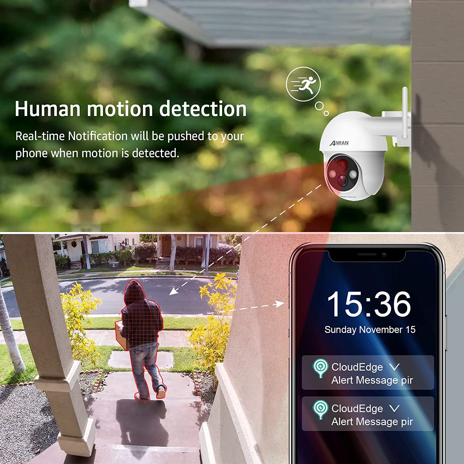 Telecamera WiFi Esterna ANRAN 2K Con Pannello Solare, Batteria, Visione Notturna A Colori, Rilevamento PIR, Audio 2 Vie, IP65 E Comando PTZ 360°