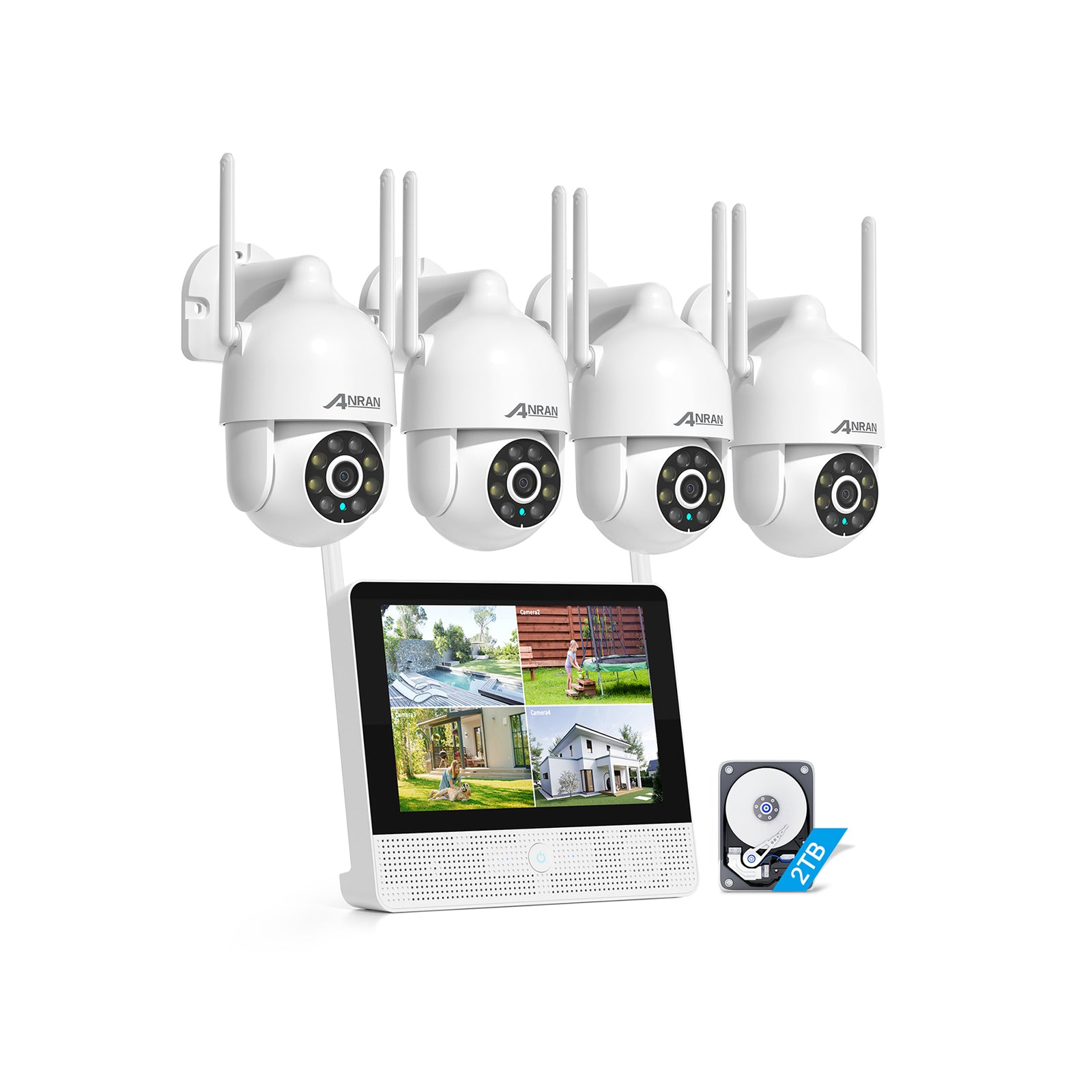 ANRAN Kit di telecamera PTZ Wi-Fi 5MP con monitor da 12 pollici e NVR con HDD da 2TB