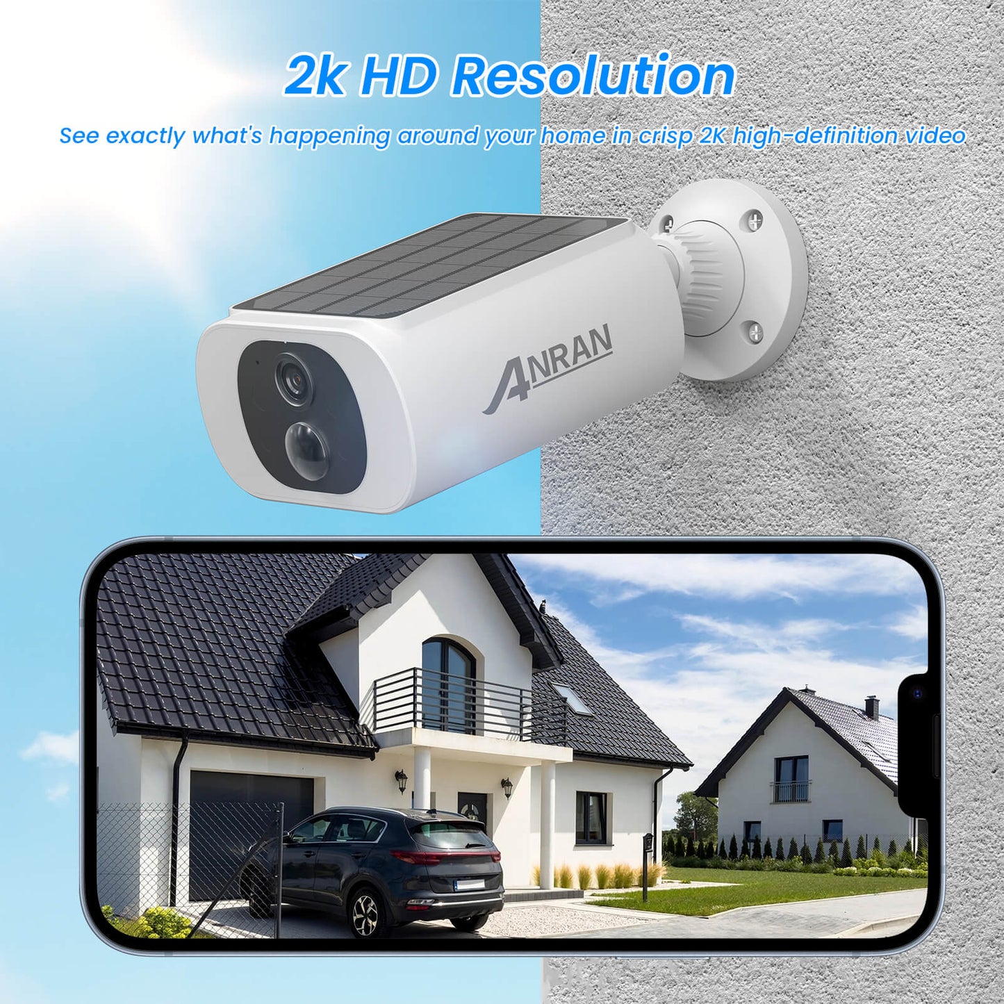 [ANRAN add on camera]ANRAN C3 Solar Security Cameras Wireless Outdoor, 4MP QHD Battery Powered Home Security System, Compatible 4-Cam Kit with Integrated Solar Panel