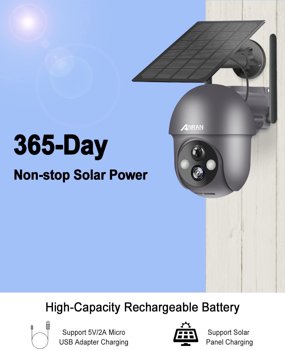 Solar Battery Camera 360° View 2K Quality for Safety – ANRAN