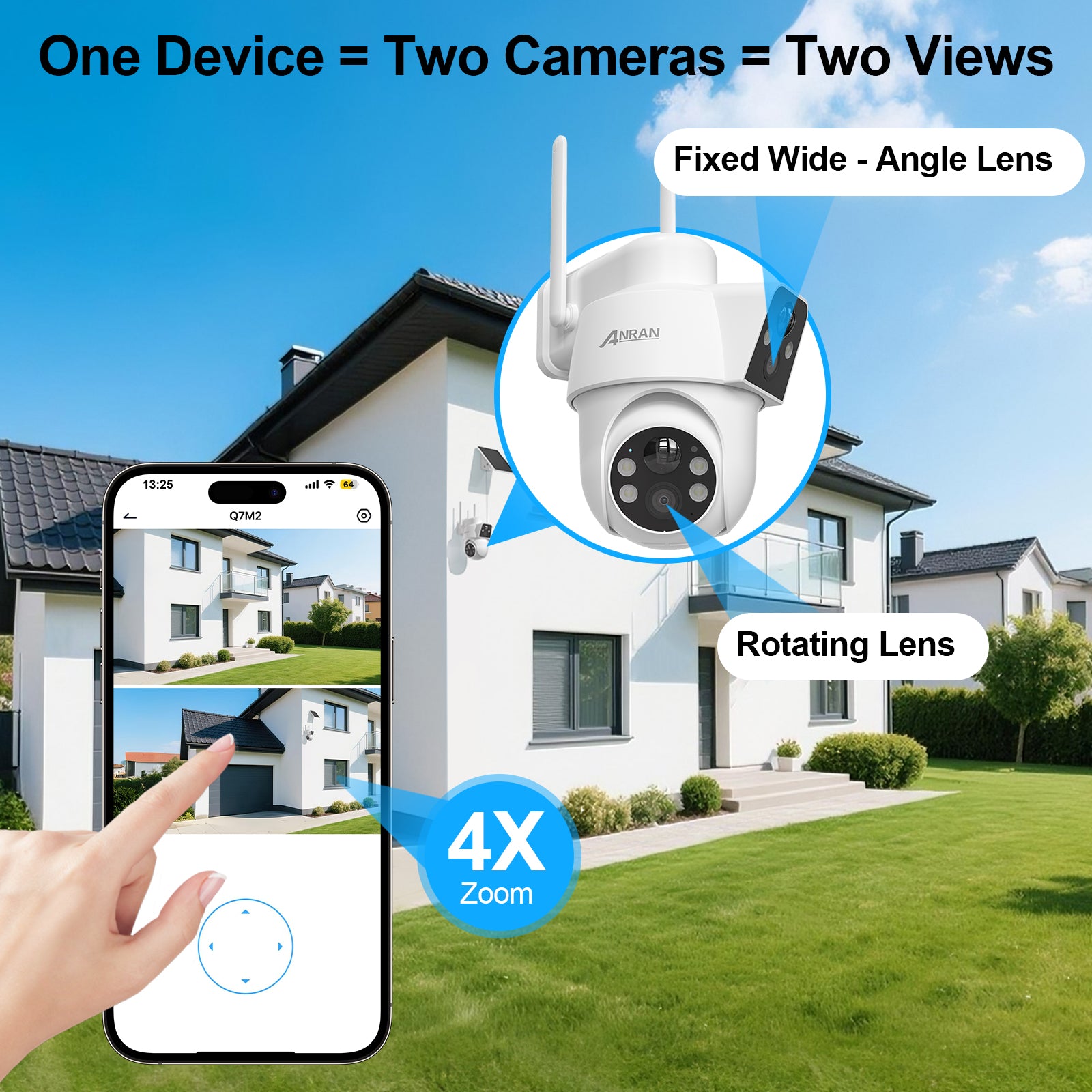 ANRAN N30W-P2 Certified Refurbished 4MP Dual Lens WiFi Security Camera - Pan/Tilt, Night Vision, Outdoor