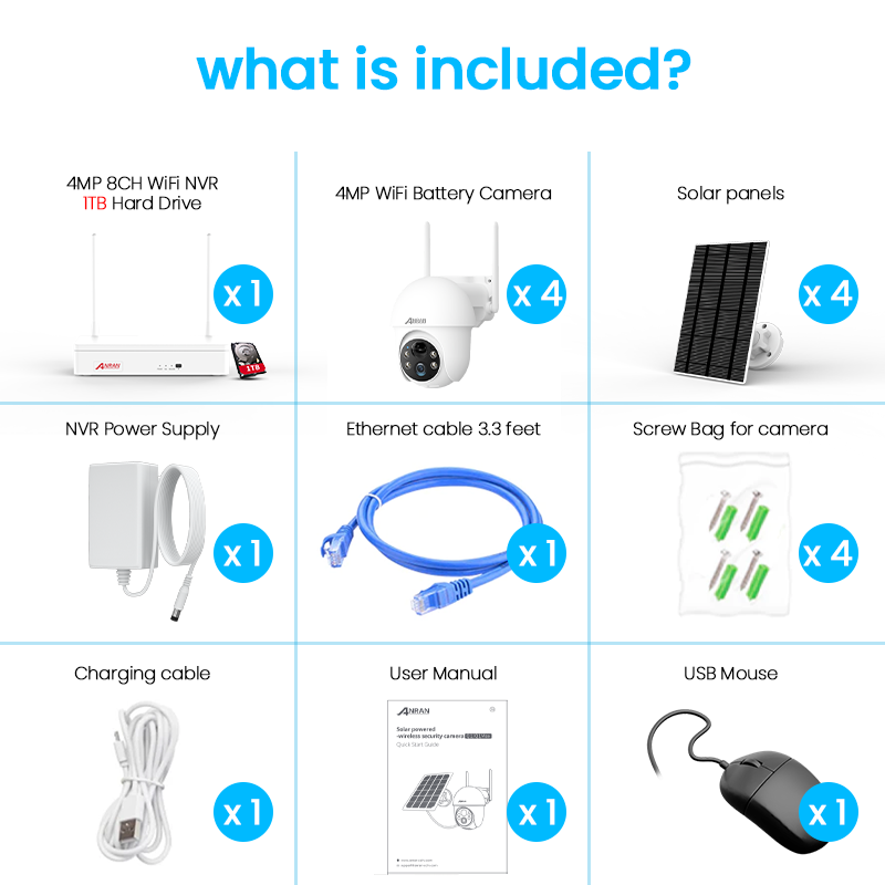 ANRAN 2K Pro 4MP Solar Battery Cameras System 1TB HDD