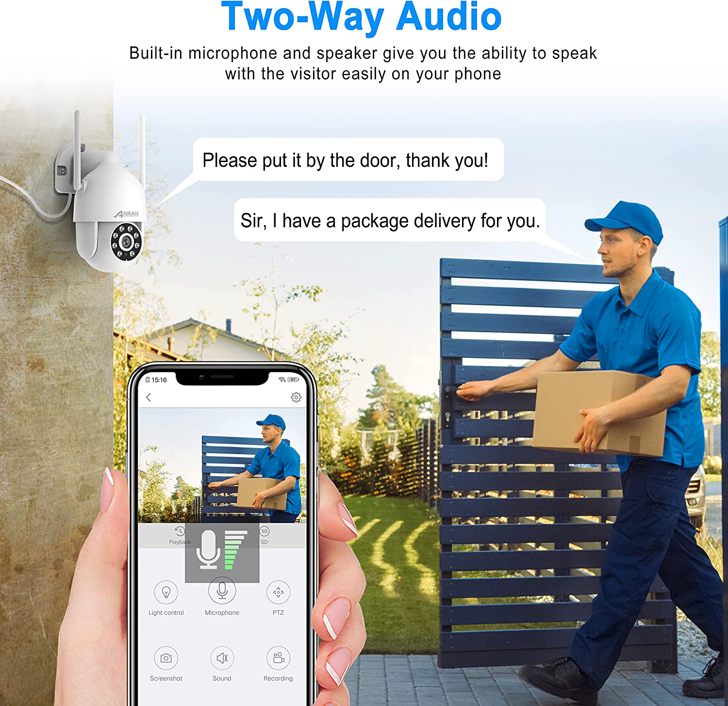 ANRAN Kit de caméra PTZ Wifi 5MP avec moniteur 12 pouces NVR 2TB HDD