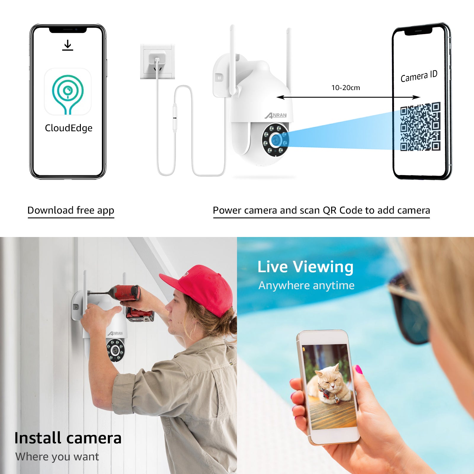 ANRAN P3 Caméra PTZ WiFi 5MP avec vue à 360° (Impossible d'ajouter au NVR)