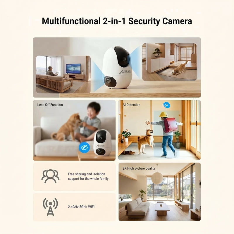 ANRAN 2-in-1 Dual-lens Design 3MP HD Baby Monitor Security Camera