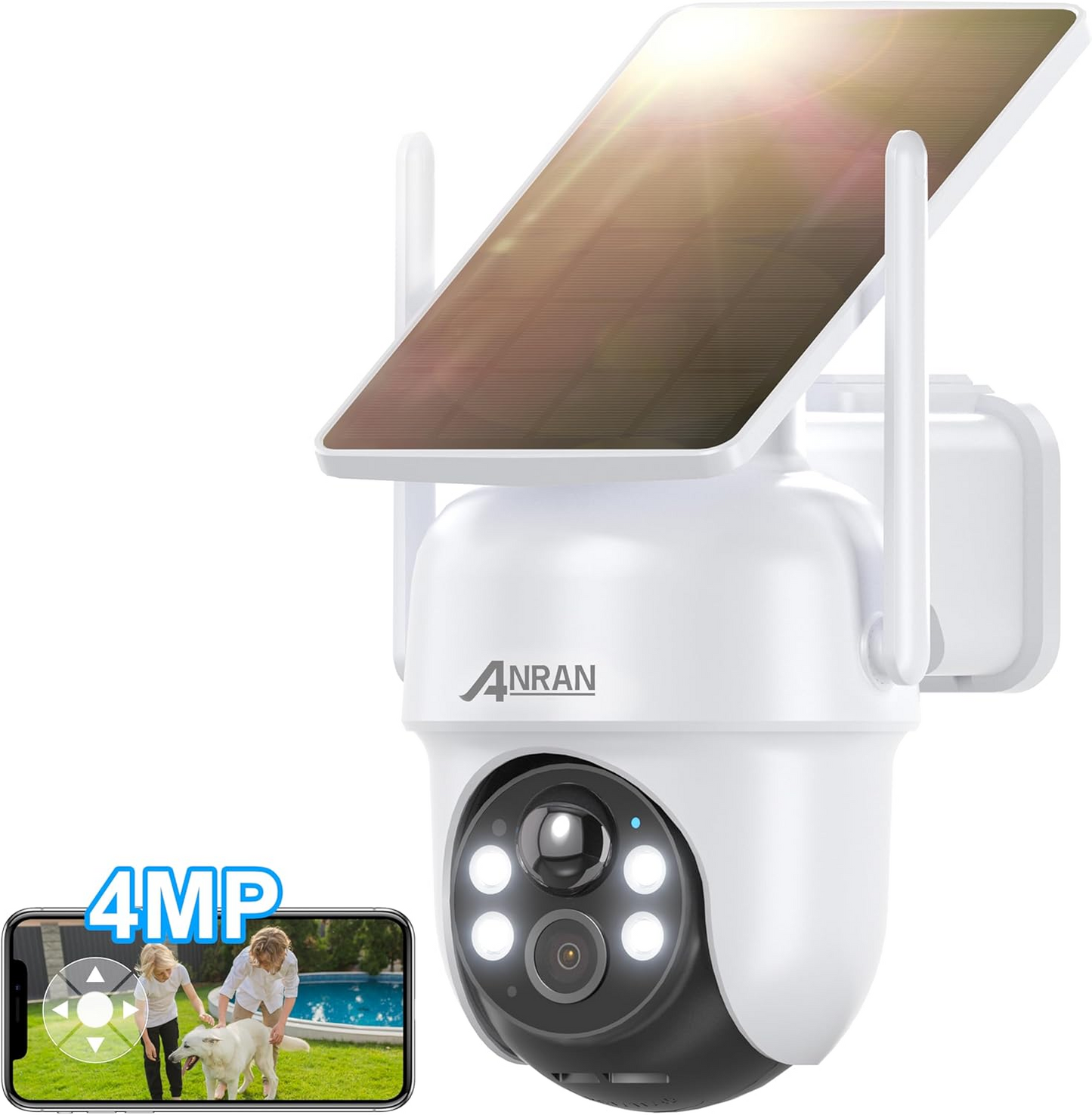 [ANRAN add on camera]ANRAN Solar Security Cameras Wireless Outdoor, 4MP QHD Battery Powered Home Security System, 4-Cam Kit with Integrated Solar Panel