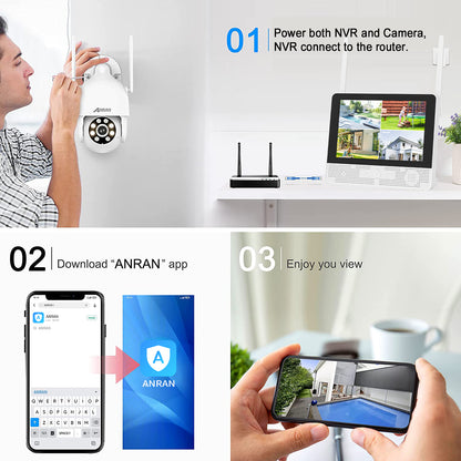 ANRAN Kit de caméra PTZ Wifi 5MP avec moniteur 12 pouces NVR 2TB HDD